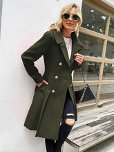 Aurohaya Elegant Double Breasted Wool Coat with Pockets & Lapel Collar for Women Casual & Chic Fall/Winter Outerwear